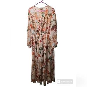 Vintage Alexa B Plus Women Nites 20W Faux Wrap Gown Pink Floral Chiffon Feminine